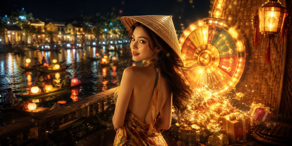 Phố cổ Hội An về đêm với đèn lồng rực rỡ, biểu tượng cho trải nghiệm casino roulette mang phong cách Việt Nam