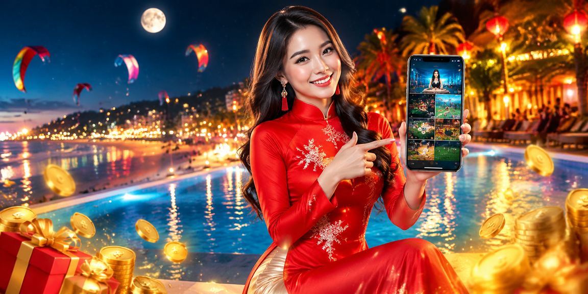 Cô gái mặc áo dài sử dụng ứng dụng casino trên điện thoại tại Mũi Né